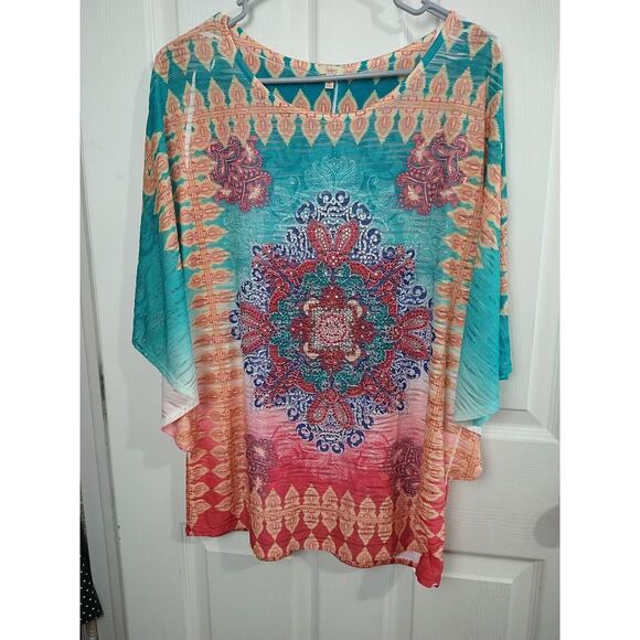 Reba Woman L Cape Blouse Pullover Art To Wear Multi Rhinestone Burnout Pullover - Picture 1 of 9